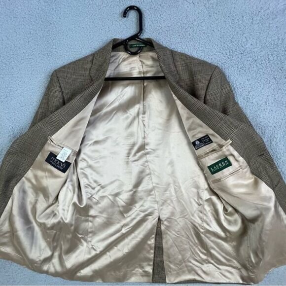 LAUREN RALPH LAUREN MENS BLAZER SIZE 42L DARK TAN/BEIGE BLACK STRIPE - Picture 3 of 9